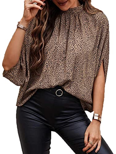 Women's Summer Half High Neck Casual Fashion Print Open Bat Sleeve Tops Short Sleeve Women von LAZIRO