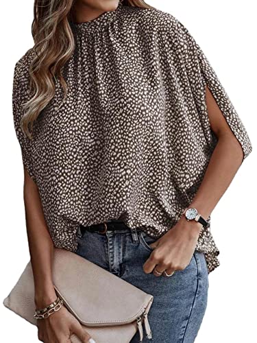 Women's Summer Half High Neck Casual Fashion Print Open Bat Sleeve Tops Short Sleeve Women von LAZIRO