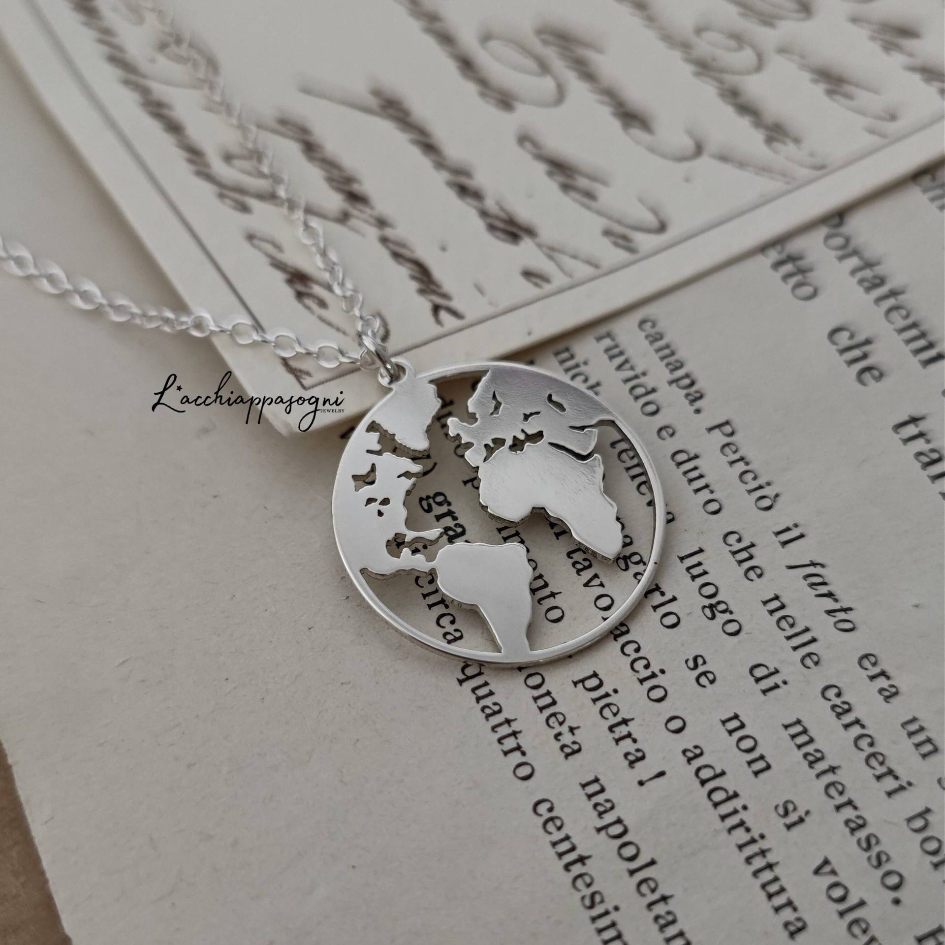 Weltkarte Globus Kette 925 Silber Weltkarte Globus Kette 925 Silber von LAcchiappasogni