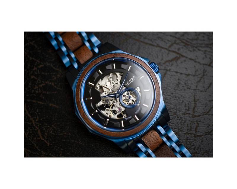 LAiMER Automatikuhr Laimer Herren Holzuhr Anton Automatik Nussholz-Armband 43 mm 0185 von LAiMER