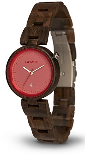 LAiMER Damen-Armbanduhr NICKY PINK Mod. 0054 aus Sandelholz - Analoge Quarzuhr mit braunem Holzarmband von LAiMER