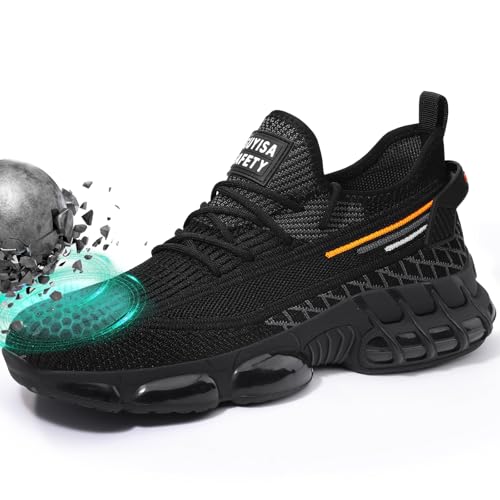 LAoutun Sicherheitsschuhe Herren Frauen Arbeitsschuhe Herren Leichte Sicherheitsschuhe Arbeitstrainer Atmungsaktive rutschfeste Dämpfende Arbeitsschuhe BAU Industrie Sneakers von LAoutun
