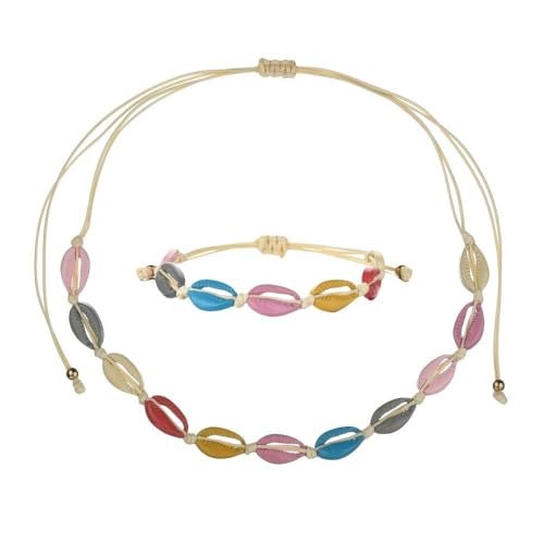 LApooh Buntes Geflochtenes Armband-Halsketten-Set, Verstellbares Gewebtes Seil-Armband, Fußkettchen, Strand-Handgelenkkordel, Handgefertigter Geflochtener Hawaii-Schmuck Für Frauen Und Mädchen von LApooh