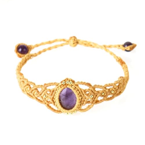 LApooh Elegantes Geflochtenes Seilarmband, Natürliche Edelsteine, Amethyst, Handgefertigte Armbänder, Yoga, Reiki, Chakren, Geflochtener Armreif, Verstellbarer Schmuck Für Männer Und Frauen von LApooh