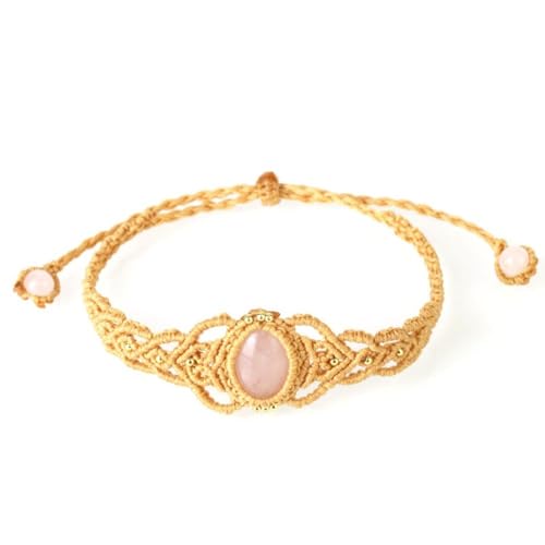 LApooh Elegantes Geflochtenes Seilarmband, Natürliche Edelsteine, Rosenquarz, Handgefertigte Armbänder, Yoga, Reiki, Chakren, Geflochtener Armreif, Verstellbarer Schmuck Für Männer Und Frauen von LApooh