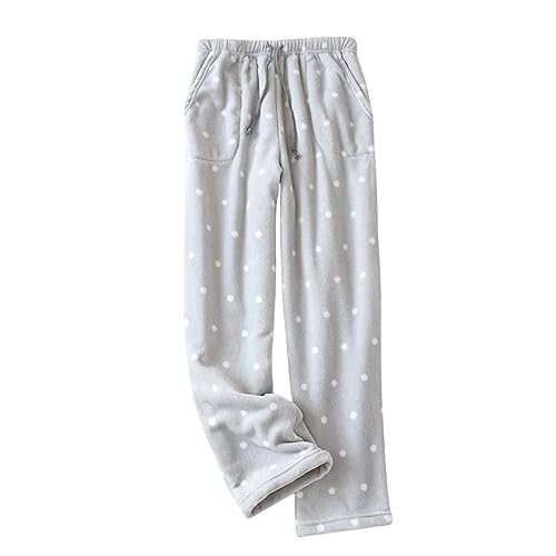 LApooh Flauschige Winter-Plüsch-Pyjamahose Für Damen, Gepunktete Fleece-Pyjamahose, Lounge-Hose, Nachtwäsche, Bequeme, Weiche, Warme Nachtwäsche-Hose Mit Taschen Und Kordelzug, Grau, L von LApooh