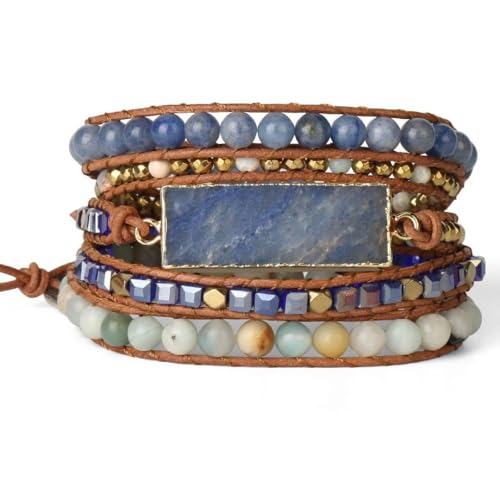 LApooh Mehrschichtiges Wickelperlenarmband, Natürlicher Blauer Aventurin, Handgefertigte Webarmbänder, Geflochtener Strang, Wickelarmband, Reiki-Chakras-Armband Für Frauen Und Mädchen von LApooh