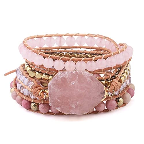 LApooh Mehrschichtiges Wickelperlenarmband, Natürlicher Rosenquarz, Handgefertigte Webarmbänder, Geflochtener Strang, Wickelarmband, Reiki-Chakras-Armband Für Frauen Und Mädchen von LApooh