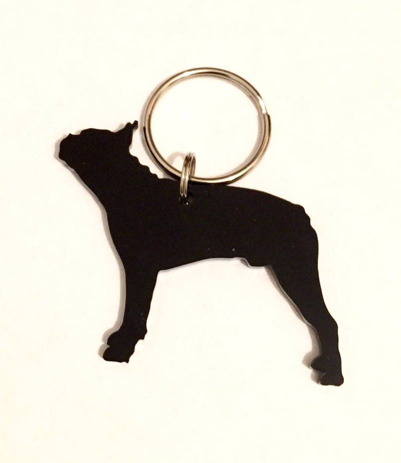 Boston Terrier Hund Schlüsselanhänger Lanyard Taschenanhänger Geschenk in Schwarz von LAtelierLaserProduct