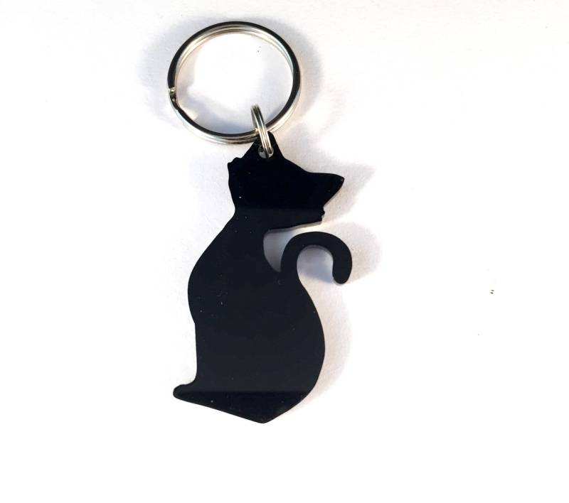 Niedliche Katze Schlüsselbund Lanyard Geschenk in Schwarz von LAtelierLaserProduct