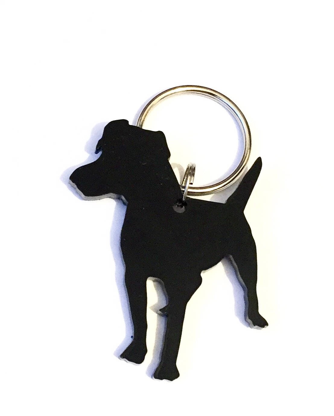 Patterdale Terrier Hund Schlüsselanhänger Taschenanhänger Geschenk in Schwarz von LAtelierLaserProduct