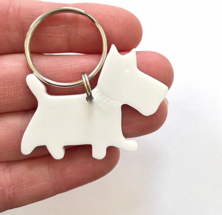 Westie Scottie West Highland Terrier Schlüsselanhänger Taschenanhänger in Weiß Acryl Westie Scottie West Highland Terrier Schlüsselanhänger Taschenanhänger in Weiß Acryl von LAtelierLaserProduct