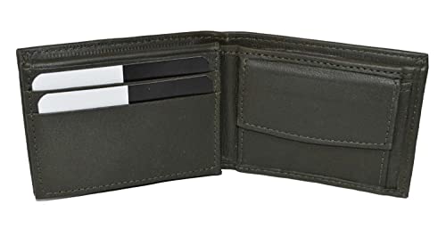 Jungen Slim Compact Flap ID and Coin Pocket Bifold Wallet, Grün (Army Green), 3.3/4" x 3" von LB LEATHERBOSS