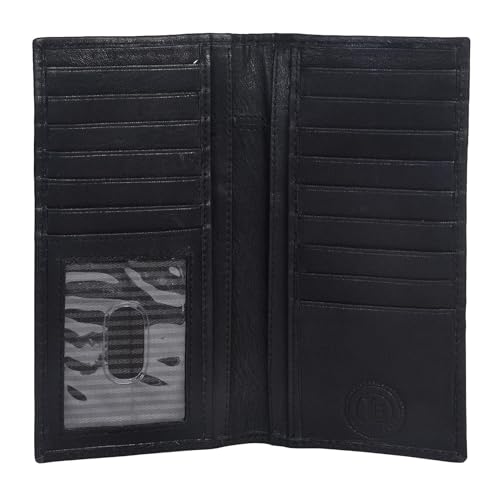 Leatherboss Herren Echtes Leder Lange Bifold Geldbörse | Kartenhalter Clutch mit 6 Kartenfächern, Ausweisfenster, Bargeld & Scheckbuchfach, Schwarz, 3.1/2" x 6.7/8", Faltbare Brieftasche von LB LEATHERBOSS