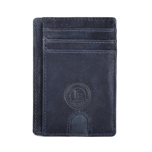 Leatherboss Slim Card Holder Wallet aus echtem Leder für Damen und Herren | Minimalistische Fronttasche | Mehrere Kartenfächer, Bargeldfach & Ausweisfenster |, Blau, Lange Geldbörse von LB LEATHERBOSS