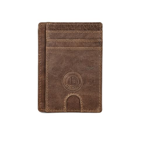 Leatherboss Slim Card Holder Wallet aus echtem Leder für Damen und Herren | Minimalistische Fronttasche | Mehrere Kartenfächer, Bargeldfach & Ausweisfenster |, Braun, Lange Geldbörse von LB LEATHERBOSS