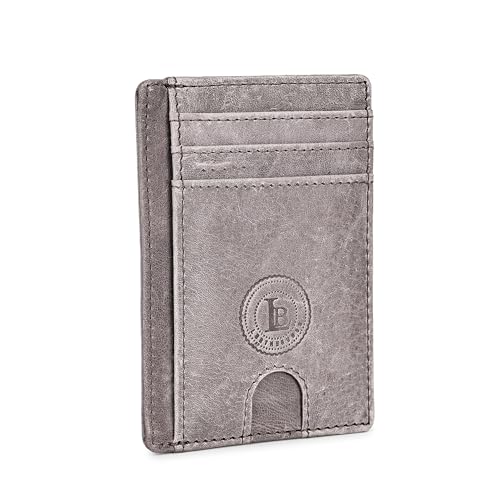 Leatherboss Slim Card Holder Wallet aus echtem Leder für Damen und Herren | Minimalistische Fronttasche | Mehrere Kartenfächer, Bargeldfach & Ausweisfenster |, GRAU, Lange Geldbörse von LB LEATHERBOSS