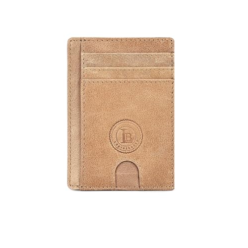 Leatherboss Slim Card Holder Wallet aus echtem Leder für Damen und Herren | Minimalistische Fronttasche | Mehrere Kartenfächer, Bargeldfach & Ausweisfenster |, Hellbraun, Lange Geldbörse von LB LEATHERBOSS