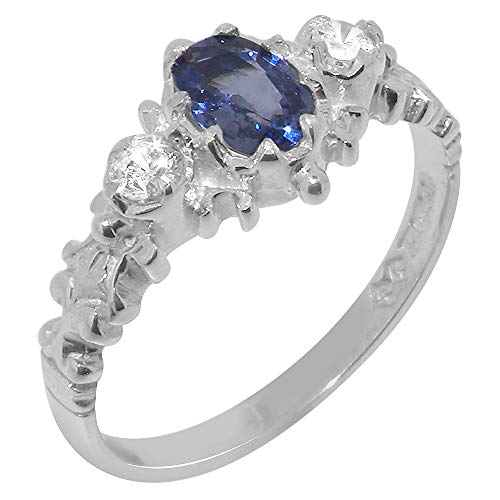 Luxus Damen Ring Solide Sterling-Silber 925 mit Saphir und Diamant - Größe 58 (18.5) - Verfügbare Größen : 47 bis 68 von LBG