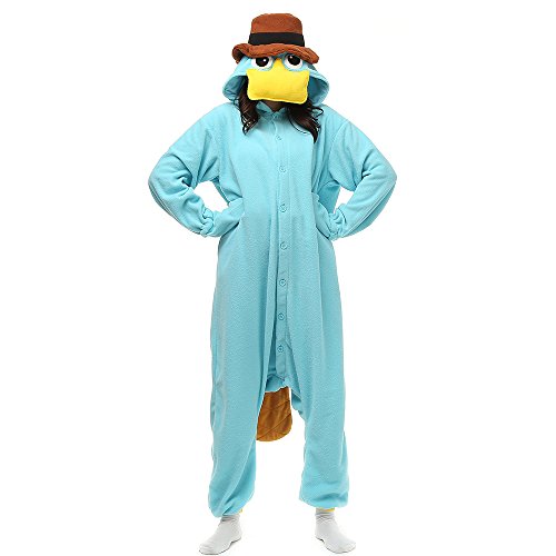 LBJR Erwachsene Animal Jumpsuit Tier Onesie Karneval Overall Kigurumi, S, Schnabeltier Blau von LBJR