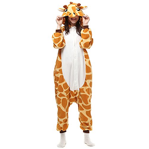 LBJR Erwachsene Unisex Cosplay Schlafanzug Tierkostüme Jumpsuit Onesie Nachtwäsche Overall Fasching Karneval Halloween Pyjama,S,Giraffe von LBJR
