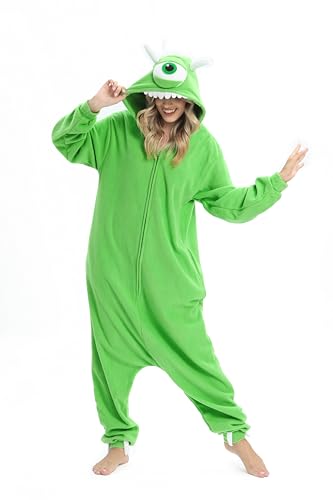 LBJR Erwachsenen Mike Onesie Ganzkörper Schlafanzug Jumpsuit Tier Fasching,S,Mike von LBJR