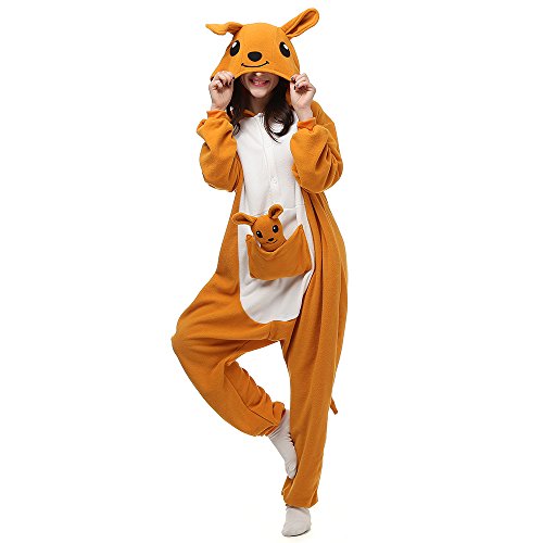 LBJR Jumpsuit Damen Kuschelig Kigurumi Tierkostüm Känguru Onesie, S, Orange von LBJR