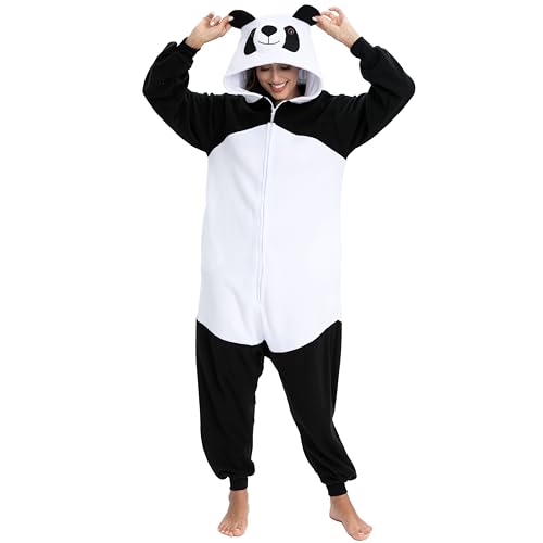 LBJR Panda Jumpsuit Tier Ganzkörper Schlafanzug Erwachsenen Onesie Cosplay Kostüme Pyjama Fasching,M,Panda von LBJR
