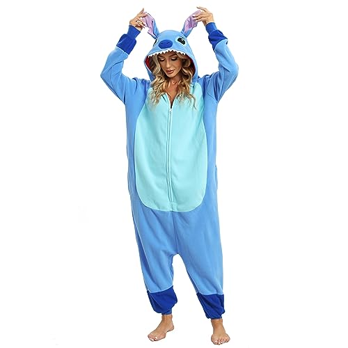 LBJR Stitch Jumpsuit Tier Ganzkörper Schlafanzug Erwachsenen Onesie Cosplay Kostüme Pyjama Fasching,XL,Blue von LBJR