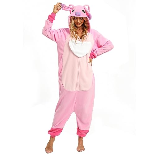 LBJR Stitch Kostum Jumpsuit Fasching Halloween Tier Kostüm Cosplay Onesie Pyjamas,L,Pink Stitch von LBJR