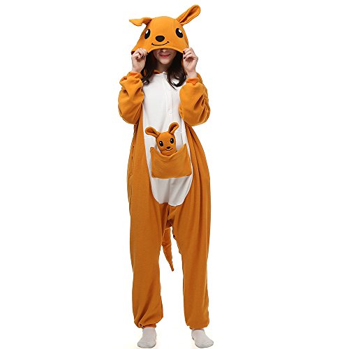 LBJR Unisex Kigurumi Känguru Kostüm Anime Tier Cosplay Hoodie Onesie Erwachsene Pyjamas Karikatur Partei Halloween Nachtwäsche,L,Orange von LBJR