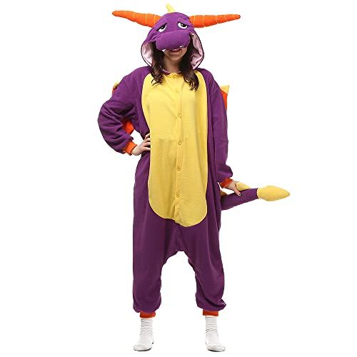 Silver_river Winter Tieroutfit tierkostüme Unisex Adult Lila Drache Tier Onesie Pyjama Halloween Kostüm Schlafanzug Jumpsuit, Lty12purple, M(160cm-169cm) von LBJR