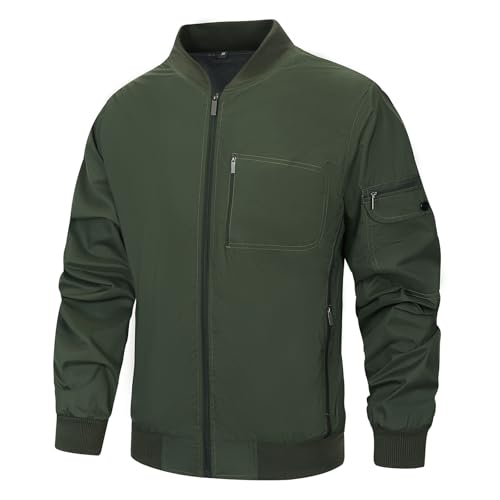LBL Bomberjacke herren Reißverschlusstasche Fliegerjacke Reinfarbige Übergangsjacke Casual Herbst Frühling Sportjacke Arbeitsjacke Grün 2XL von LBL Leading the Better Life