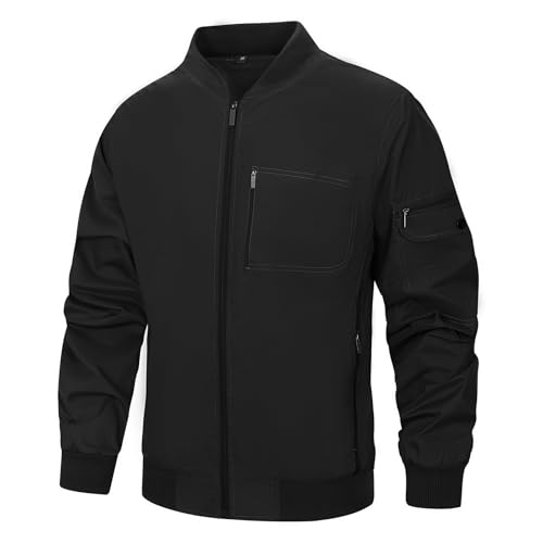LBL Bomberjacke herren Reißverschlusstasche Fliegerjacke Reinfarbige Übergangsjacke Casual Herbst Frühling Sportjacke Arbeitsjacke Schwarz XL von LBL Leading the Better Life