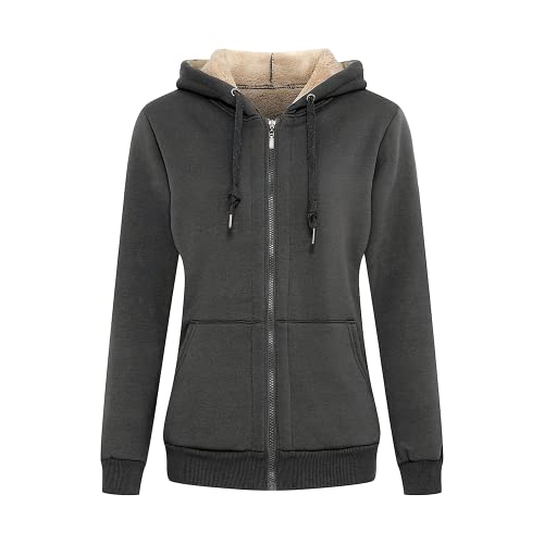 LBL Fleecejacke für Damen, warm, Fleece-Futter, Reißverschluss, langärmlig, für den Winter, dunkelgrau, 46 von LBL Leading the Better Life