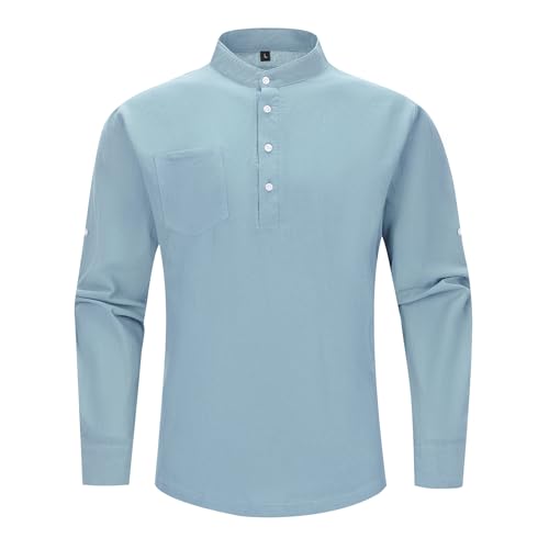LBL Herren Baumwolle Leinenhemd Leichtgewicht Langarm Hemd Freizeithemden für Herren Blau XL von LBL Leading the Better Life