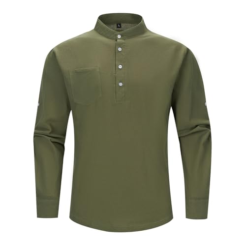 LBL Herren Baumwolle Leinenhemd Leichtgewicht Langarm Hemd Freizeithemden für Herren Grün XL von LBL Leading the Better Life