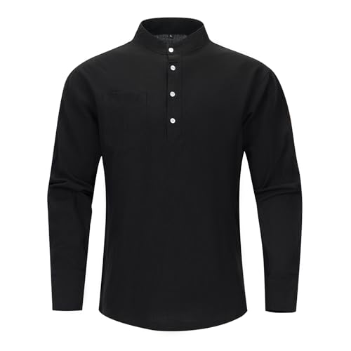 LBL Herren Baumwolle Leinenhemd Leichtgewicht Langarm Hemd Freizeithemden für Herren Schwarz L von LBL Leading the Better Life
