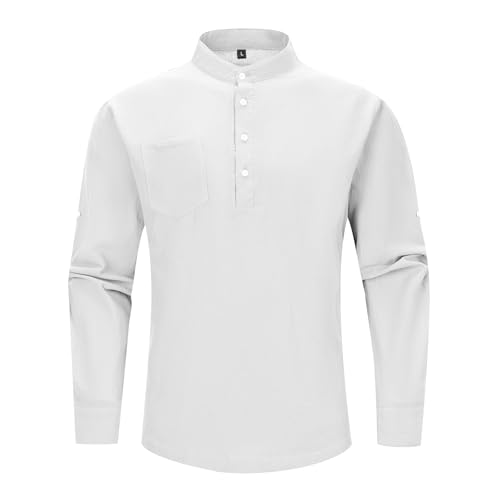 LBL Herren Baumwolle Leinenhemd Leichtgewicht Langarm Hemd Freizeithemden für Herren Weiß M von LBL Leading the Better Life