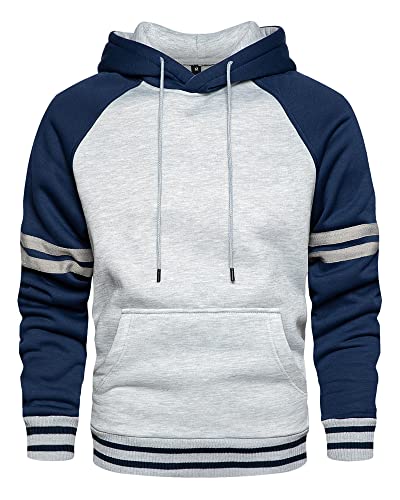 LBL Herren Fleece Hoodie Pullover Casual Hoodie Kontrastfarbe Kordelzug Sweatshirt mit Kanga Tasche Gr. L, blau von LBL Leading the Better Life