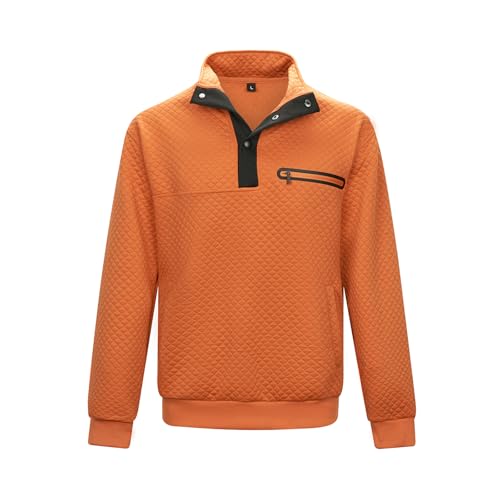 LBL Herren-Kapuzenpullover, lässig, Waffelmuster, Sweatshirt mit Viertelkragen, Langarm-Tops mit Reißverschlusstasche, Orange, L von LBL Leading the Better Life