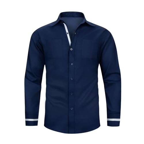 LBL Herren Langarm Hemd Normale Passform Einfachheit Freizeithemden für Herren mit Tasche Marineblau M von LBL Leading the Better Life