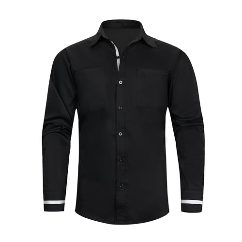 LBL Herren Langarm Hemd Normale Passform Einfachheit Freizeithemden für Herren mit Tasche Schwarz XL von LBL Leading the Better Life