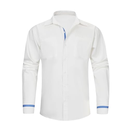 LBL Herren Langarm Hemd Normale Passform Einfachheit Freizeithemden für Herren mit Tasche Weiß M von LBL Leading the Better Life