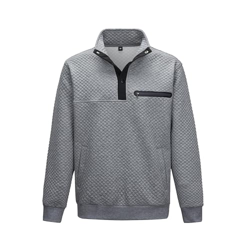 LBL Herren Pullover Langarm Elegant Sweatshirt Herren Karierter Jacquard Pullover mit Taschen Grau 2XL von LBL Leading the Better Life