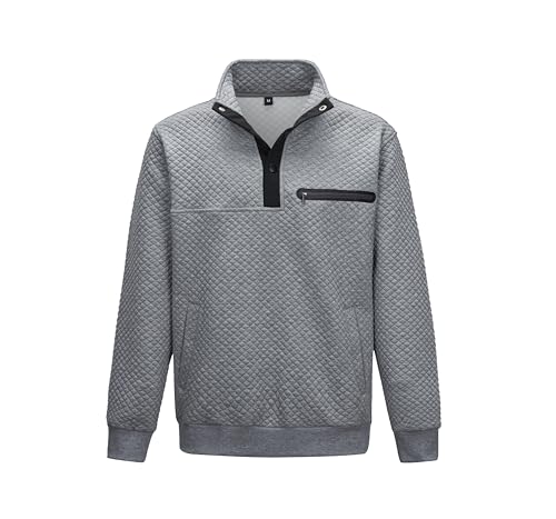 LBL Herren Pullover Langarm Elegant Sweatshirt Herren Karierter Jacquard Pullover mit Taschen Grau M von LBL Leading the Better Life