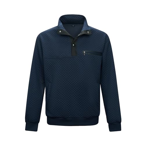 LBL Herren Pullover Langarm Elegant Sweatshirt Herren Karierter Jacquard Pullover mit Taschen Marine Blau M von LBL Leading the Better Life