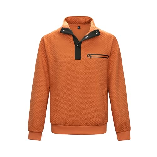 LBL Herren Pullover Langarm Elegant Sweatshirt Herren Karierter Jacquard Pullover mit Taschen Orange 2XL von LBL Leading the Better Life