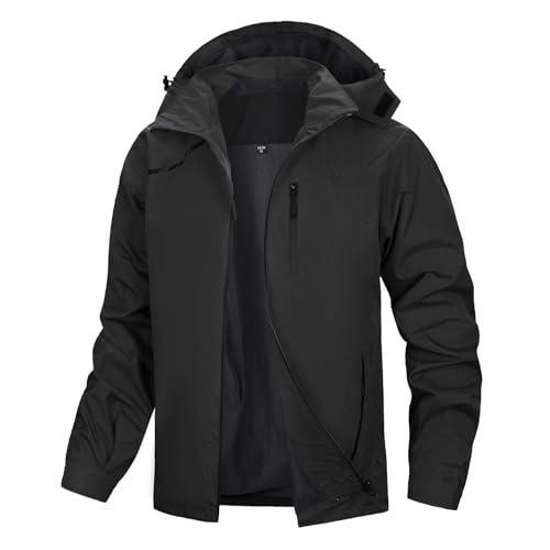 LBL Softshelljacke für Herren Wasserdicht Outdoor Jacken Warme Gefütterte mit Abnehmbarer Kapuze Atmungsaktive Wanderjacke Übergangsjacke Schwarz XL von LBL Leading the Better Life