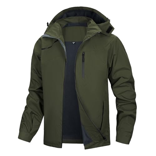 LBL Softshelljacke für Herren Wasserdicht Outdoor Jacken Warme Gefütterte mit Abnehmbarer Kapuze Atmungsaktive Wanderjacke Übergangsjacke Grün 2XL von LBL Leading the Better Life